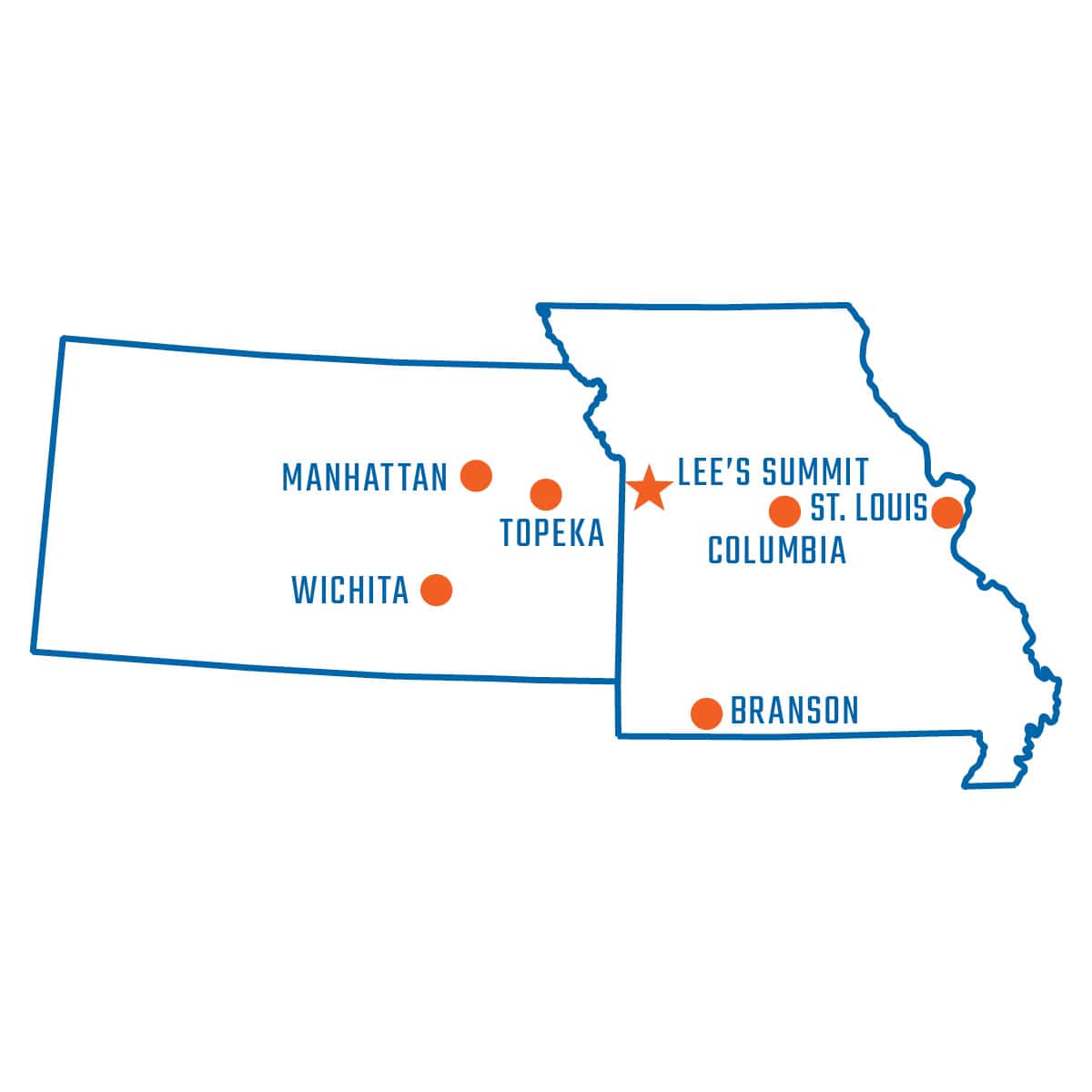 Map of missouri highlighting cme sewer repair locations.