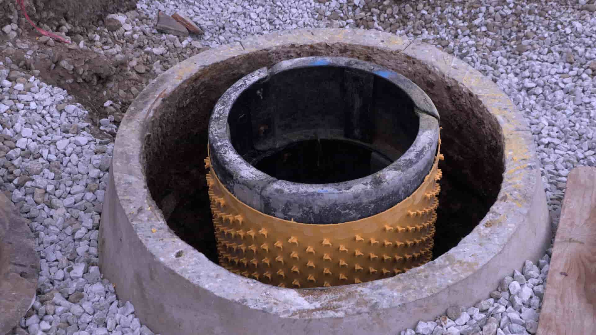 Manhole in the process of being rehabilitated with Monoform™.