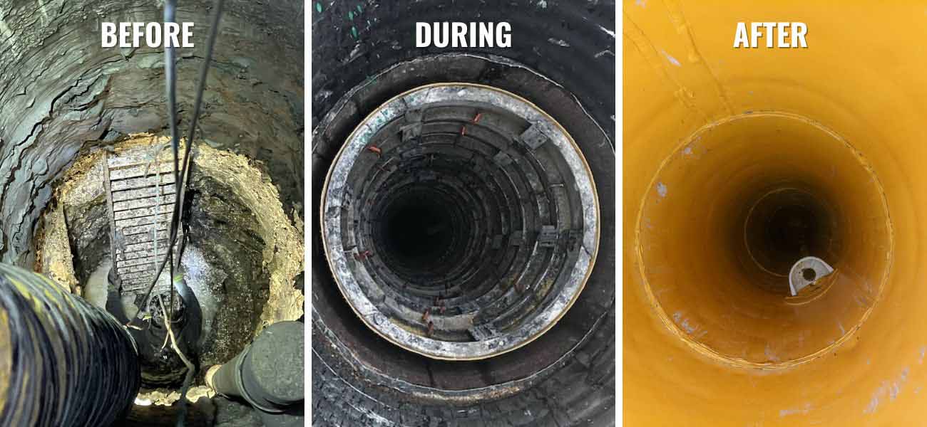 Before and After Manhole Rehabilitation before and after manhole rehabilitation.