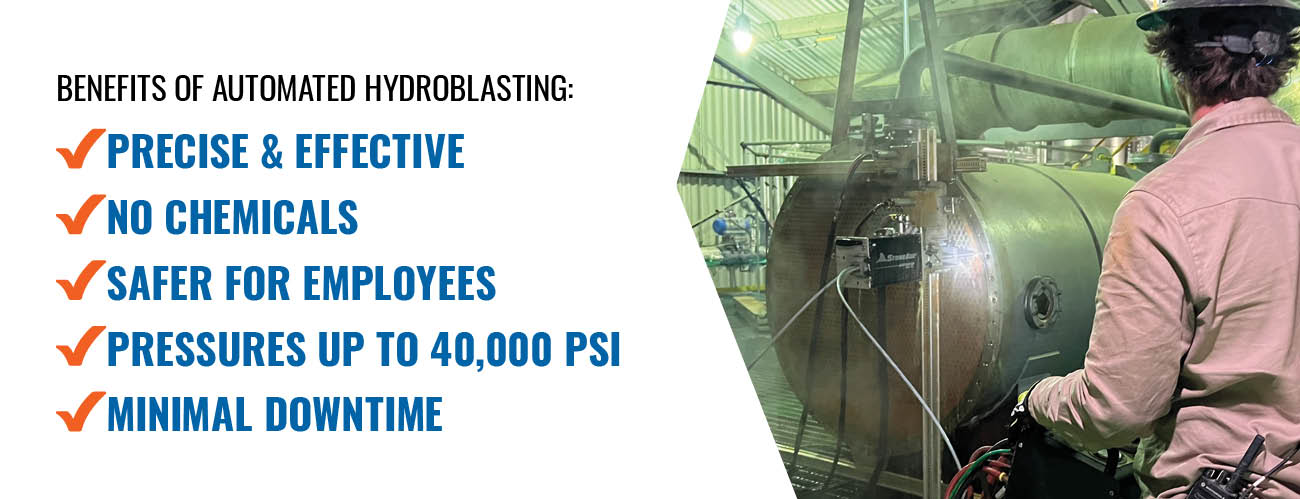 Benefits of Automated Hydroblasting. image showcasing the benefits of automated hydroblasting for industrial clientele.