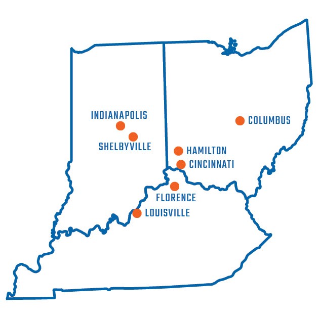 map of Ohio, Kentucky, and Indiana.