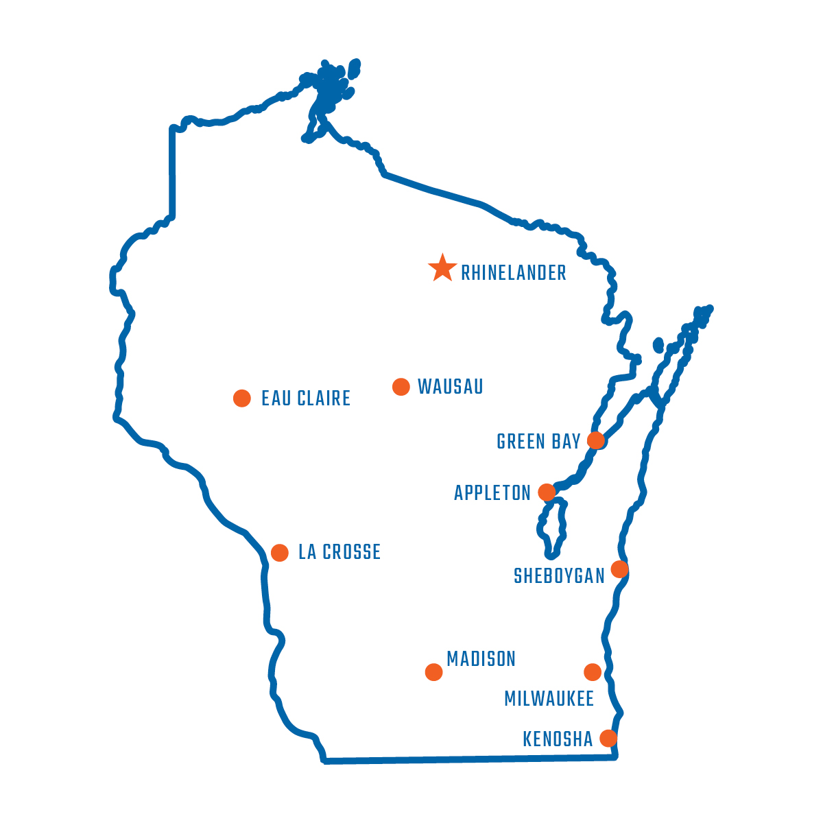 map of wisconsin highlighting hk solutions wisconsin locations.